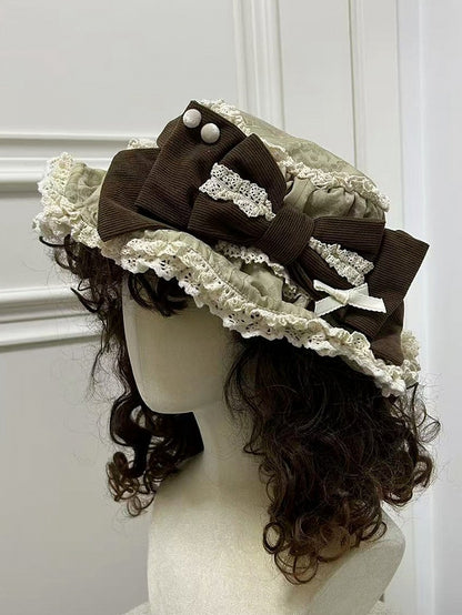 Green Bowknot Cream Baby Decorated Brown Hat /