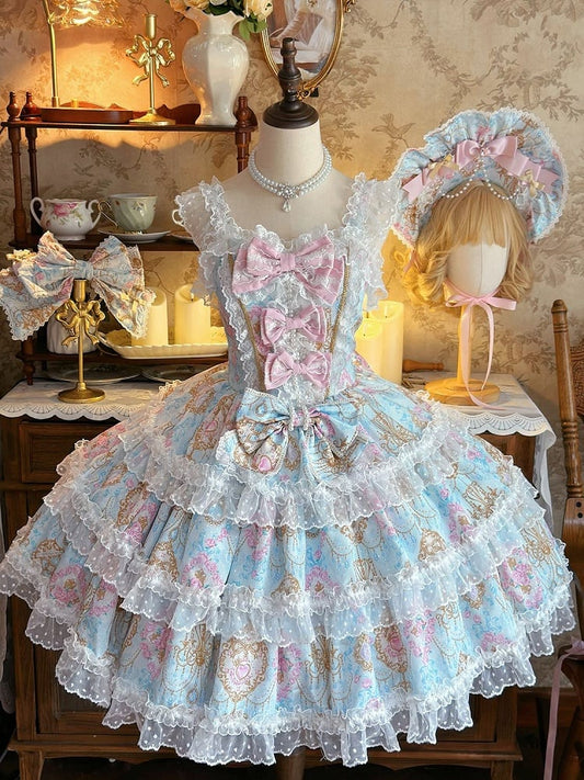 Chandelier Lolita Crystal Bow and JSK Floral with Accents Blue Print