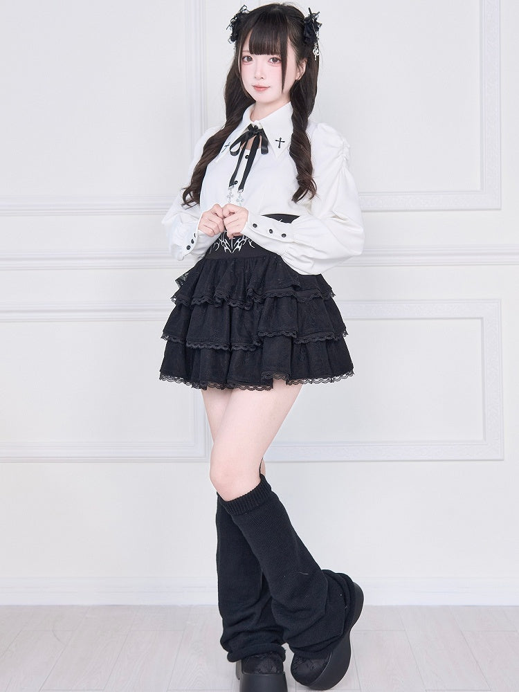 Skirt Lace Cross with Kei Tiered Jirai and Black Heart Embroidery