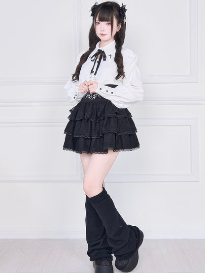 Skirt Lace Cross with Kei Tiered Jirai and Black Heart Embroidery
