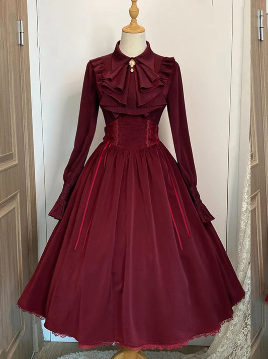 Boned High Reversible Lolita Red Belt Elegant Skirt Corset Waist