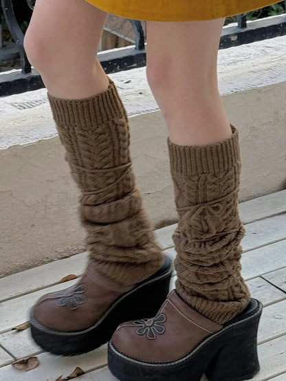 White Y2K Knitted Leg Warmers