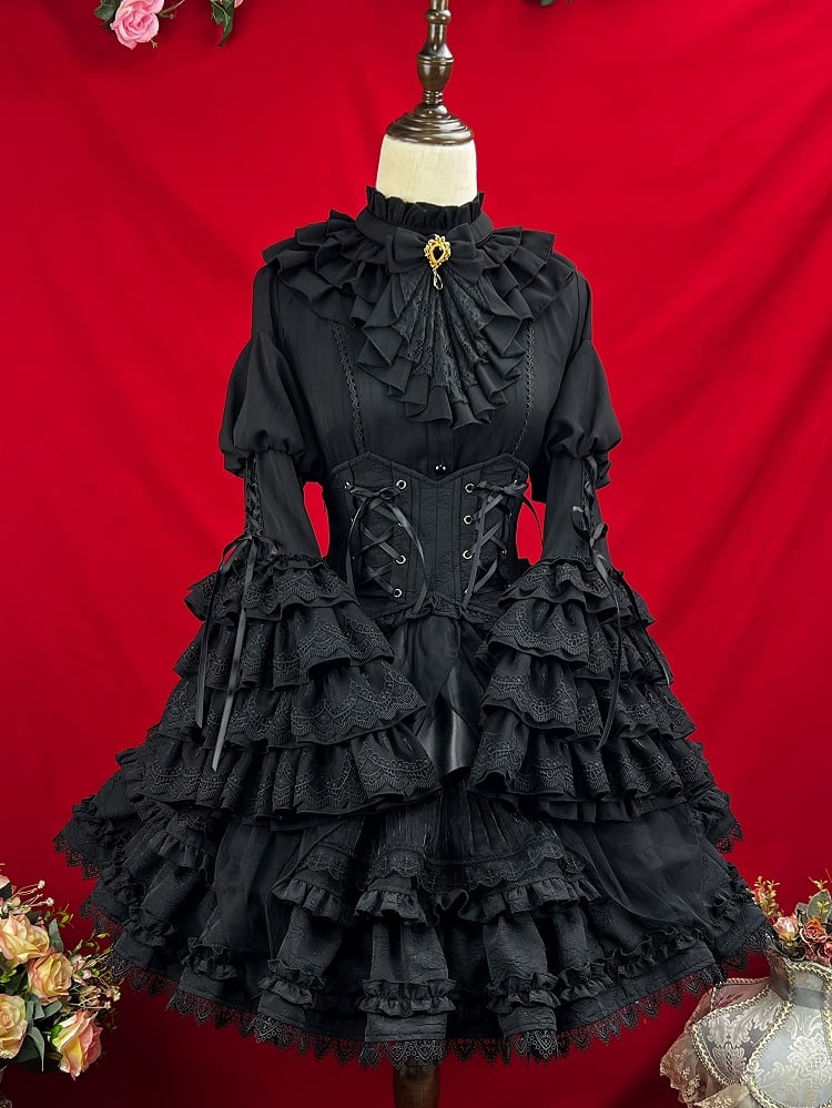 Lolita Handkerchief Overlay Gothic Jacquard Black Kuro Skirt