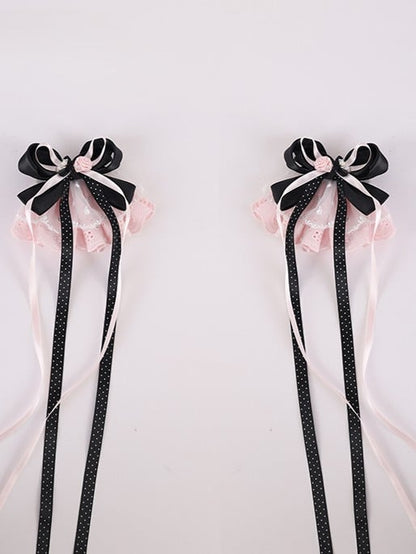 Pink Design Hairclip Black Bowknot Lolita Lace Details Rose