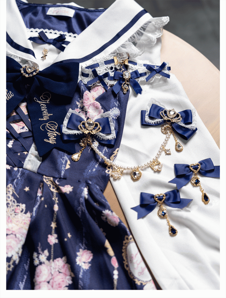 Celestial Collection Moon Options Jirai Kei Bowknot Hairclips with Beaded Chain Gemstone Star 5 Color