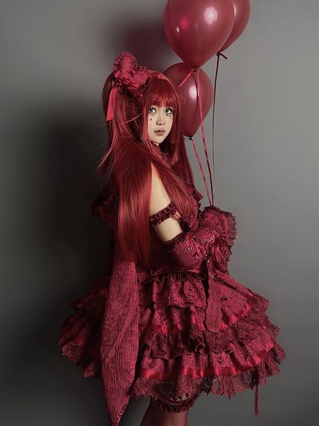 Ruffles Red Strappy Tiered Heart Gothic Skirt Buckle Lolita