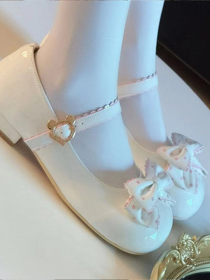 Leather PU Lolita Polka-dot Teddy at Fastener - and with Sweet Mary Bow Top Janes White