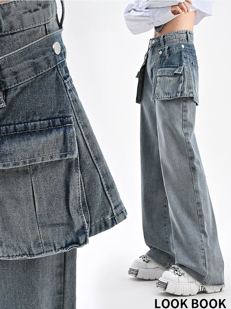 Wide-Leg Jeans mit abnehmbarem Rock-Accessoire Blau Vintage