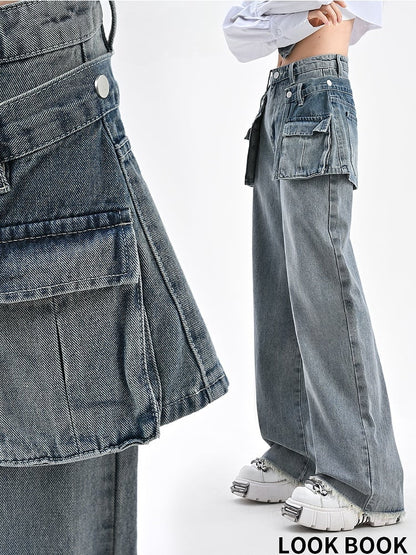 Wide-Leg Jeans mit abnehmbarem Rock-Accessoire Blau Vintage