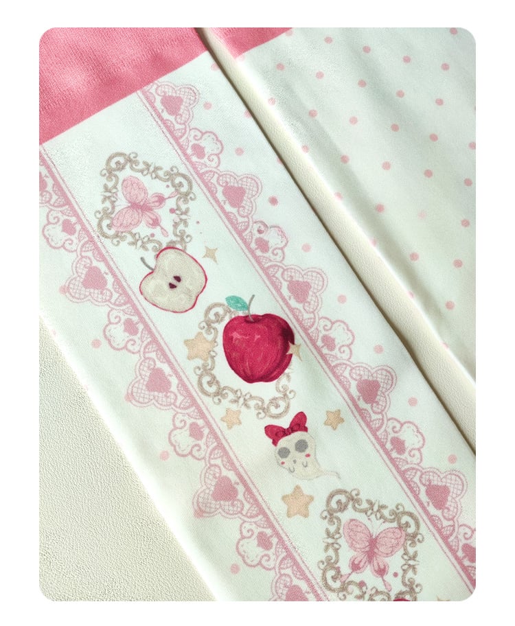 Red Apple and Bow Print Over Knee Stockings
