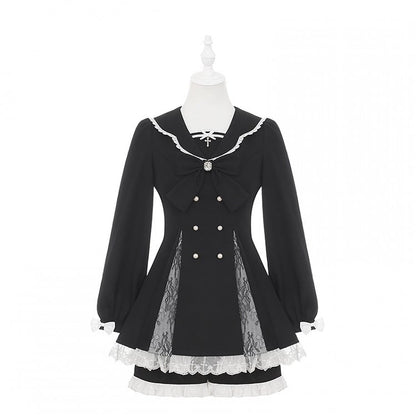 High Mini Coord mit Kleidschlitz Passendes Kei Black Set: Jirai Lace-Paneled Edgy Shorts