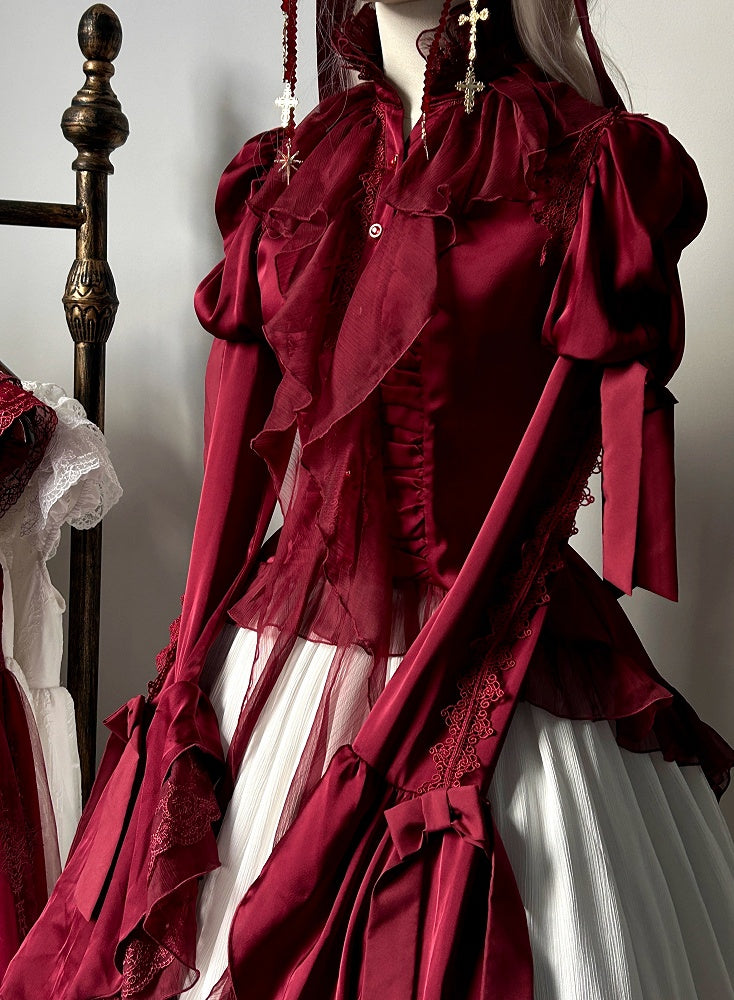 Long Sleeves with Flounce Cuffs Gothic Lolita Red Blouse