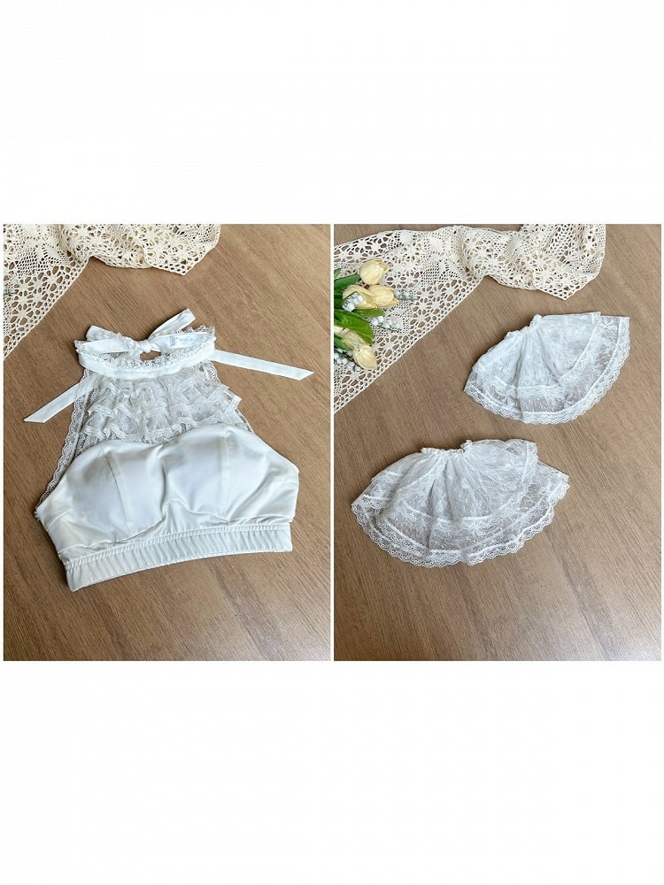 White Lolita Halter Top with Detachable Lace Sleeves - With PUJI