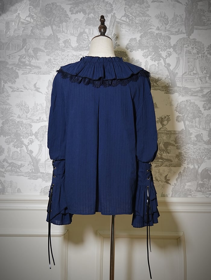 Long Dark Lolita Shirt Blue Vibes Pirate Ouji Sleeves