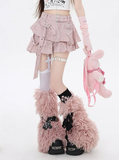 Applique Asymmetrical Y2K Pink Sweetheart Bittersweet Tiered Skirt