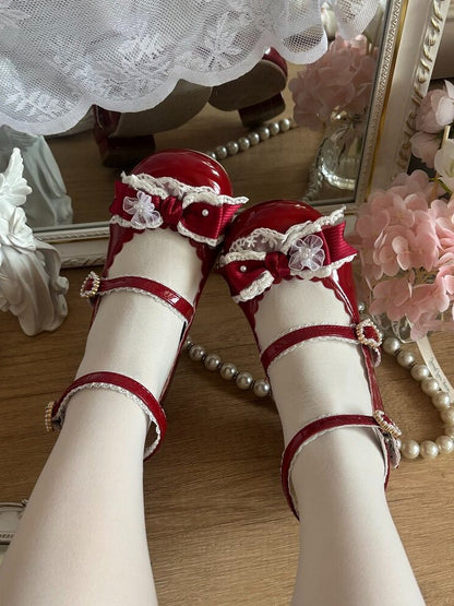 Charming Lace Bow Round Toe Pumps - 5cm Mid Heels - Blossoms