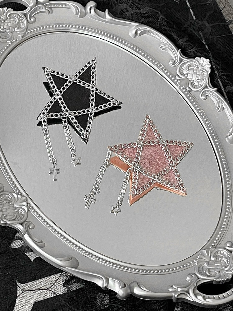 Strass Schwarz/Rosa Kreuz Haarspange Charm Stern