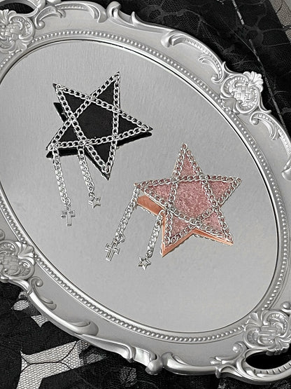 Strass Schwarz/Rosa Kreuz Haarspange Charm Stern