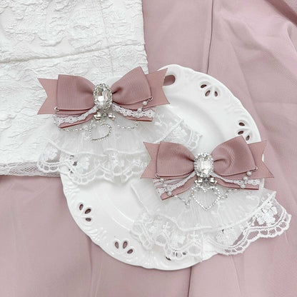 Jirai Kei Beaded with 4 Hairclips Tails Colors Lolita Twin Chain Bow