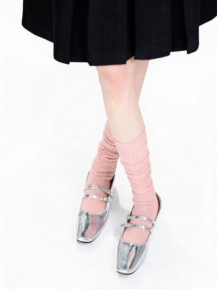 Knit Ribbed Trim Solid Calf Socks in 5 Colors - ModaSwings
