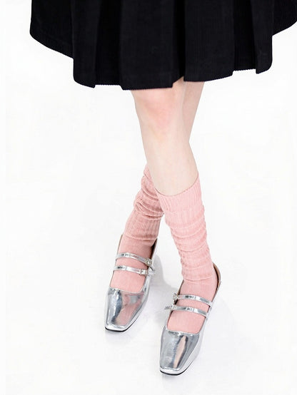 Knit Ribbed Trim Solid Calf Socks in 5 Colors - ModaSwings