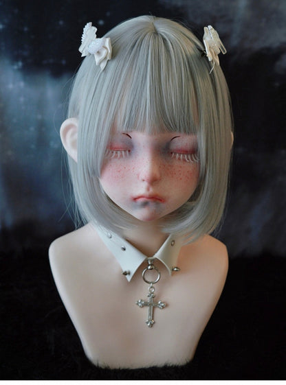 White Gothic Cross Wing Bow Hairclips