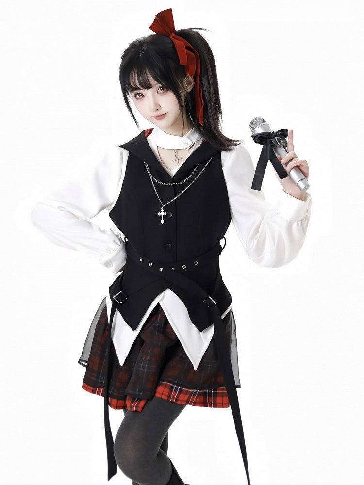 取り外し可能なカットアウトブラウスネックライン、ホワイトチャームクロスカーブヘム