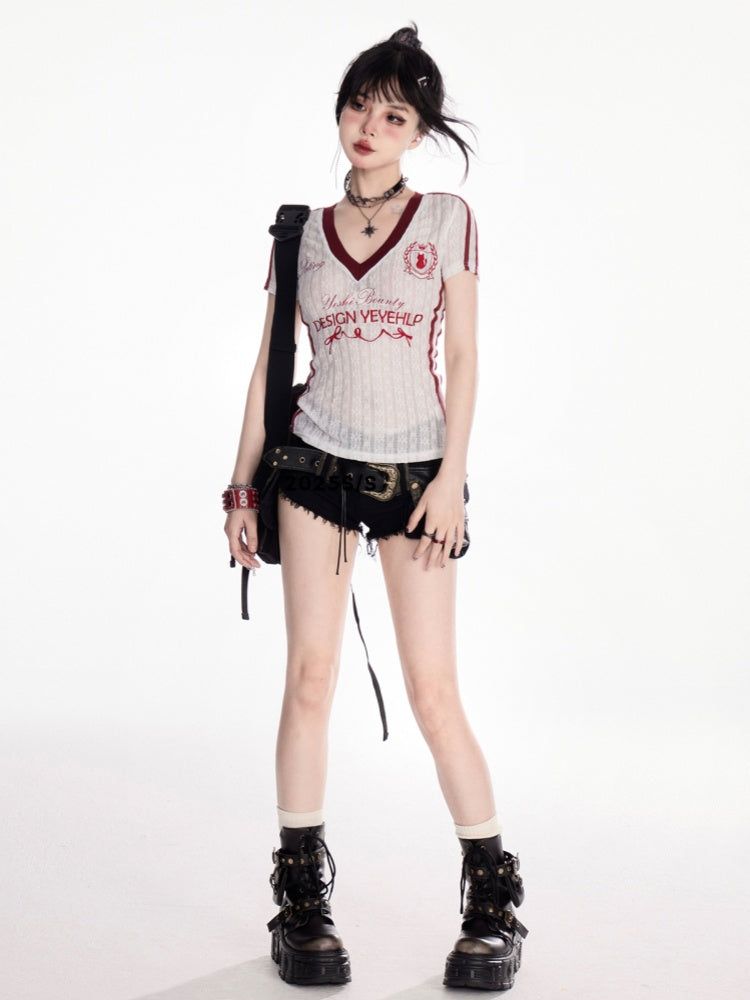 Schwarzer Low Rise Raw Hem Faded Wash Denim Shorts-Gürtel mit Schnalle