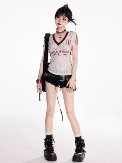 Schwarzer Low Rise Raw Hem Faded Wash Denim Shorts-Gürtel mit Schnalle