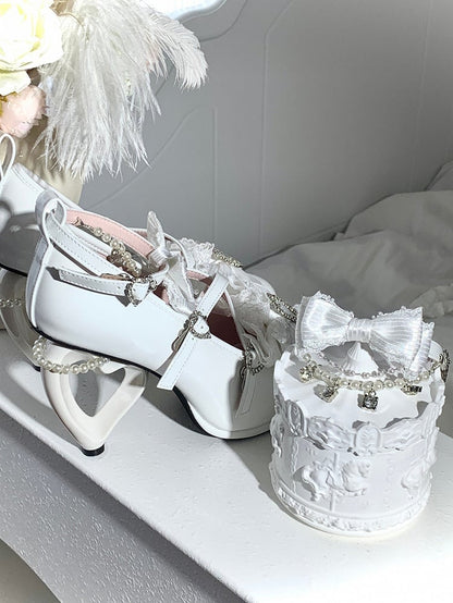 White Heel Hime Ornate Lolita - Heels Heart PU