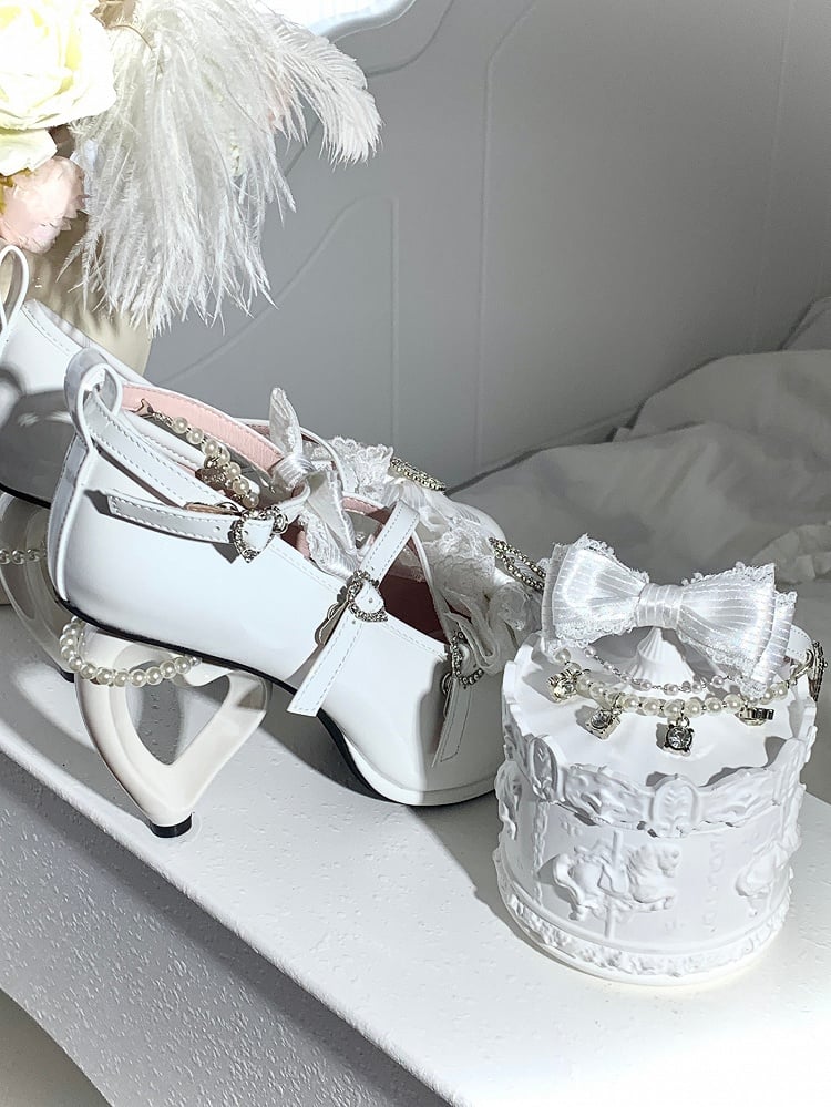 Heels Ornate - Heel Heart Hime Lolita White PU