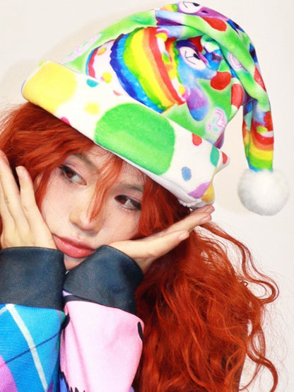 Cartoon Christmas Decorated Y2K Pompon Hat Colorful Print