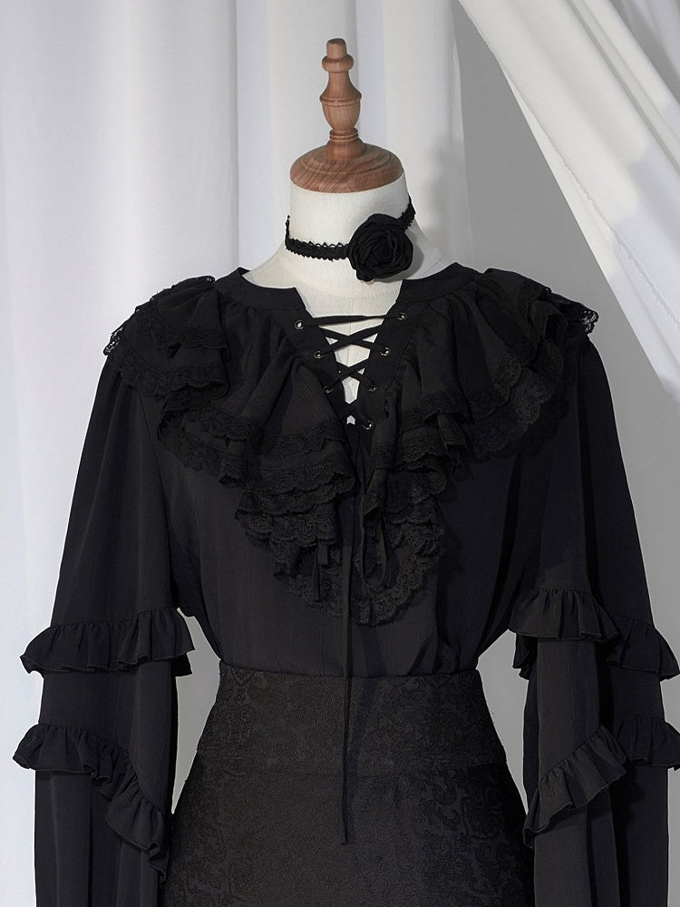 Lolita Black/Pink Accent Rose Lace Choker with