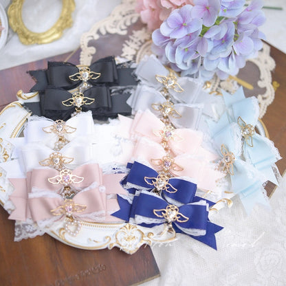 Lace 7 Colors Bowknot Hairclips Jirai Kei Charm Beaded with Heart