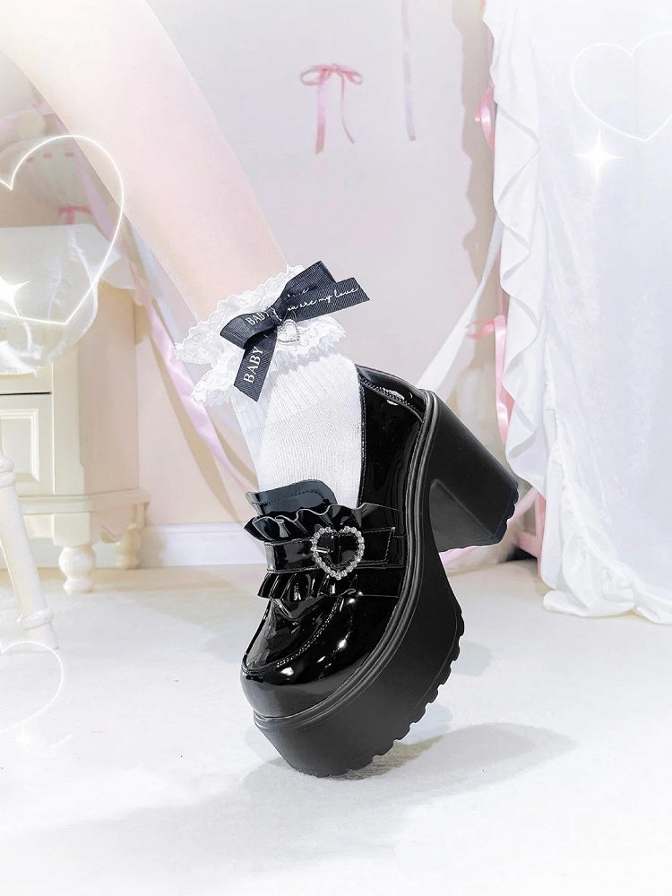Black Chunky Platform Loafers with Beaded Heel - Sarina