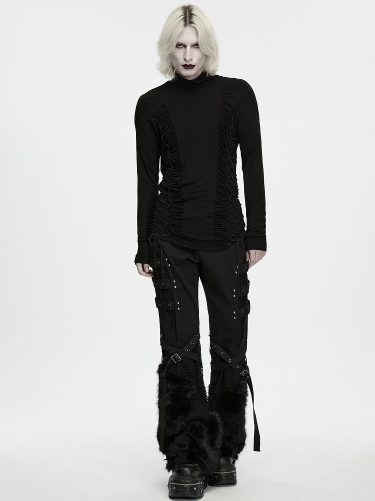Dark Lace-up Turtle Neck Black Men's Base Layer - Punk Rave
