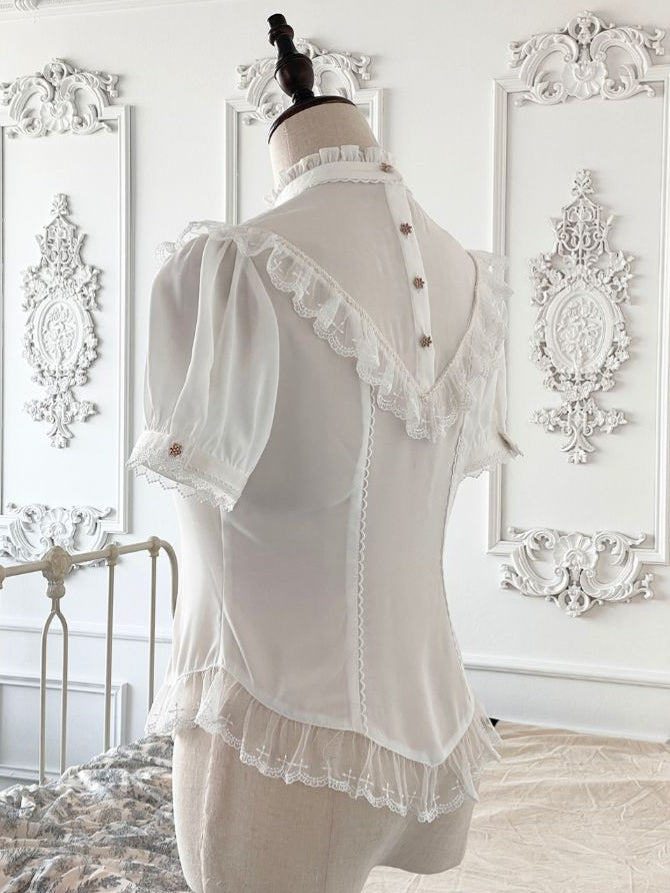 Trim Design Gothic Blouse Embroidered Lace with and White Lolita