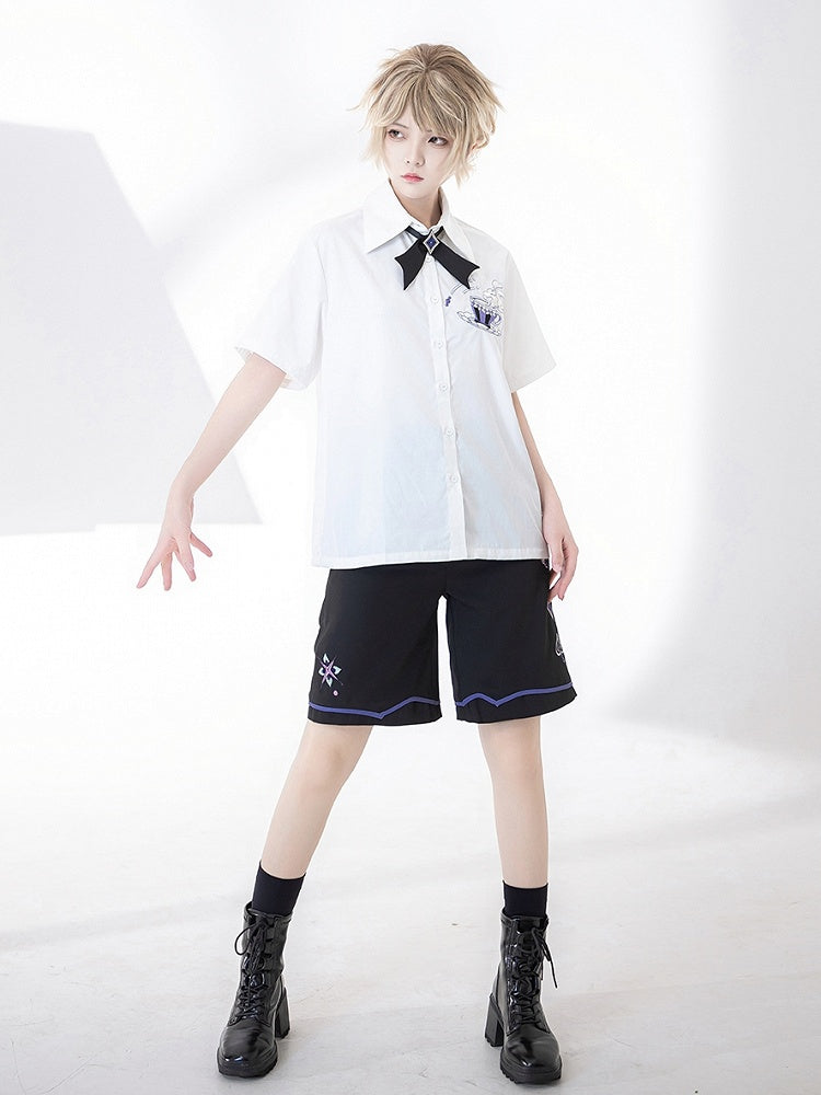 ホワイトファッションティーカップ王子夏刺繍シャツポケット