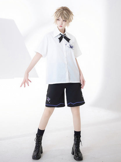 ホワイトファッションティーカップ王子夏刺繍シャツポケット