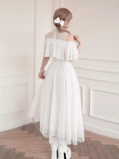 Black/White Lace Cutout Shoulder Jirai Kei Cross Dress - Tan Tuan