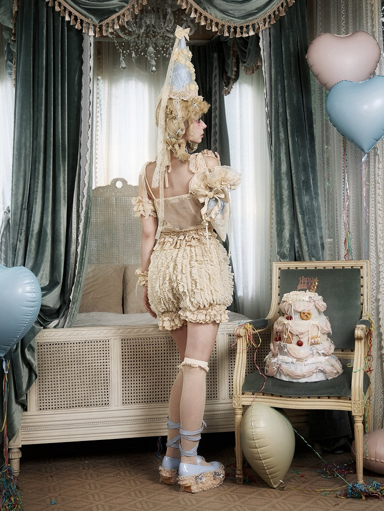 Layered Ruffle Bloomers with Blue Satin Bows & Lace Cuffs - Blood Supply