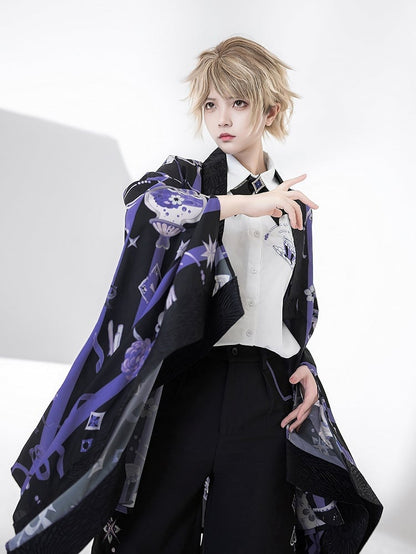 茶黒縞とポーカーカップ紫羽織柄プリント