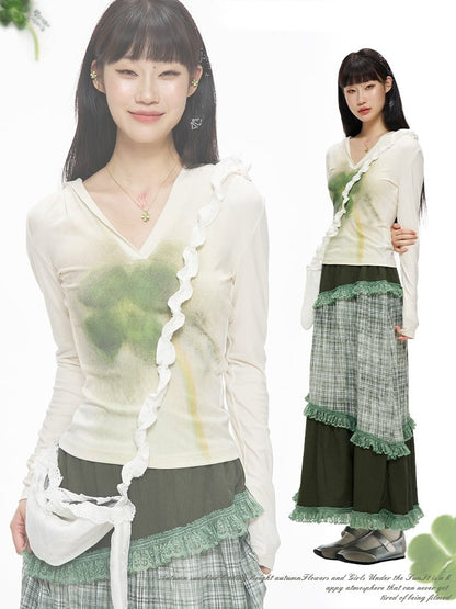 Print Green White Sweet Top Serenity Clover with