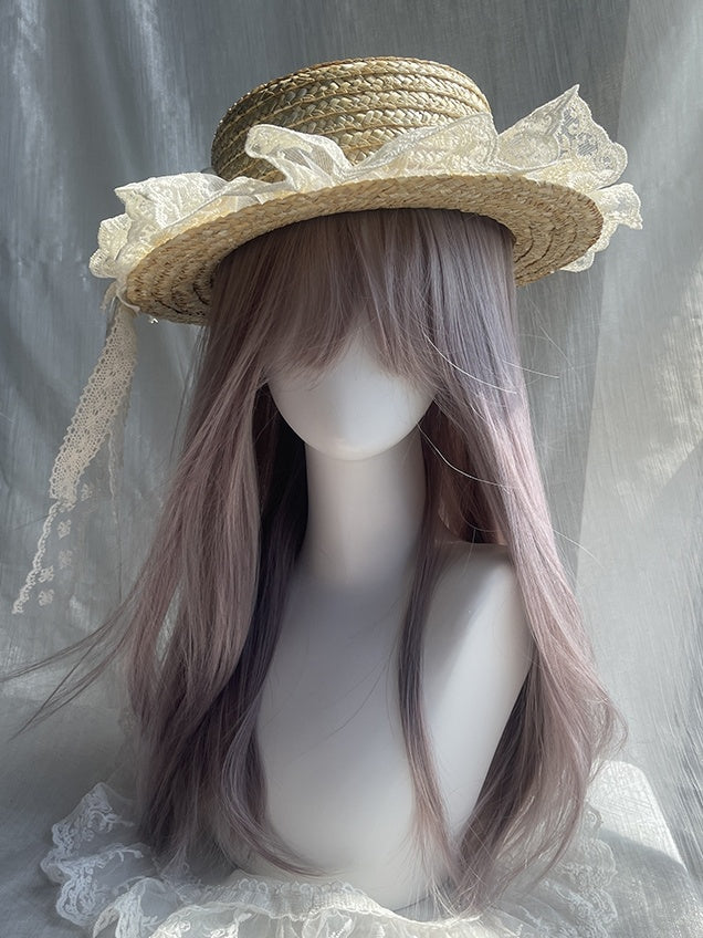 Staubiges Lila, glatte Kunsthaarperücke in Unterbrustlänge mit Pony