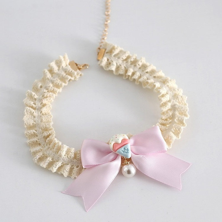 Verzierte Perlen Bowknot BeigePink Sweet Choker Lolita Charm Cake