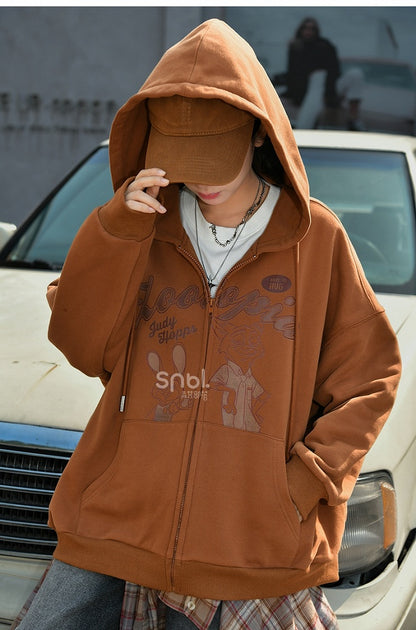 Zootopia Judy und Nick Print Brauner Reißverschluss-Hoodie