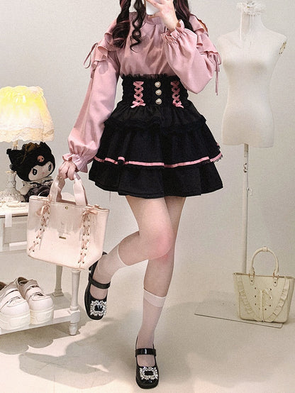 Kei Chiffon | Blouse Cut-Out Flounce Shoulder Seiso Style Jirai