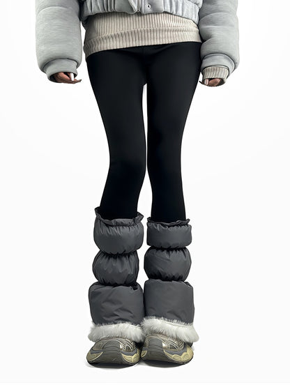 グレー/ホワイト/ブラック パフィーウォームレッグウォーマー