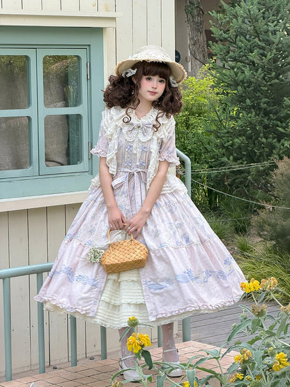 Lavender Floral Lamb Print Casual Dress - Miss Point