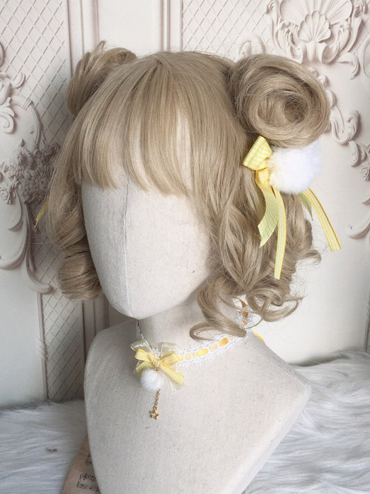 Size Yellow Pom-Pom Options Lolita Bowknot 2 Hairclip With